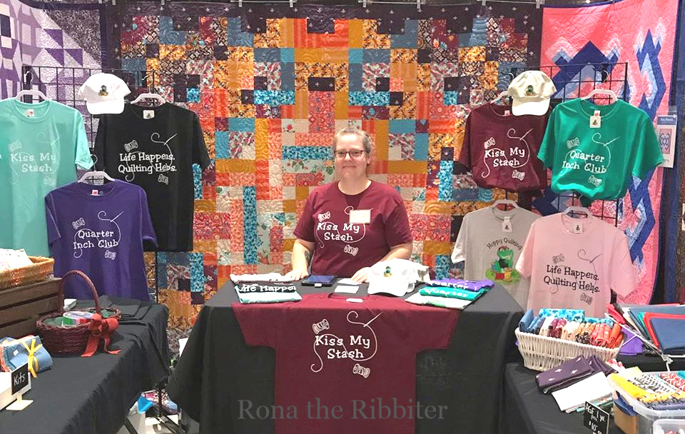 Rona the Ribbiter quilt show booth