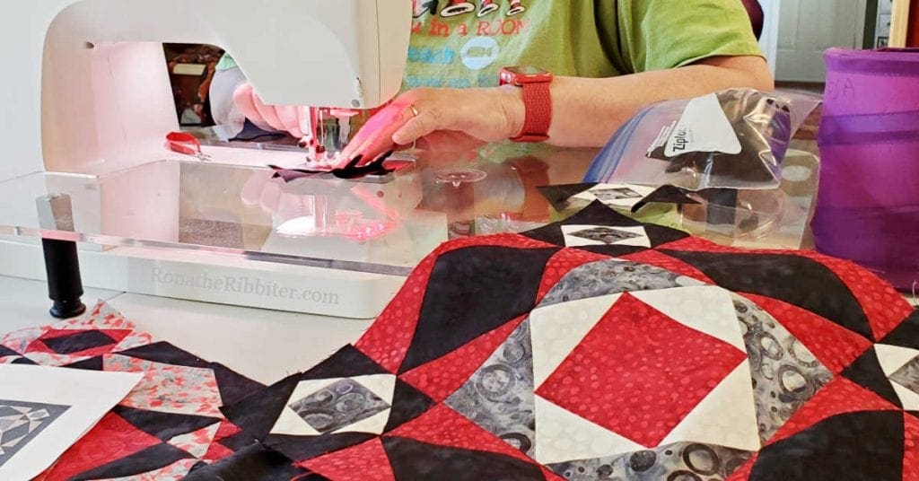 chain piecing at a quilt retreat