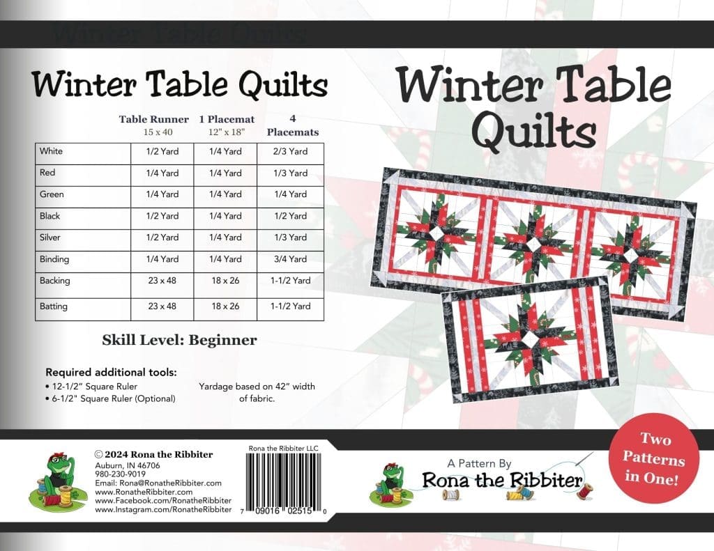 Table Plus Pattern Winter 3-in-1 Table Quilts Pattern | Rona the Ribbiter
